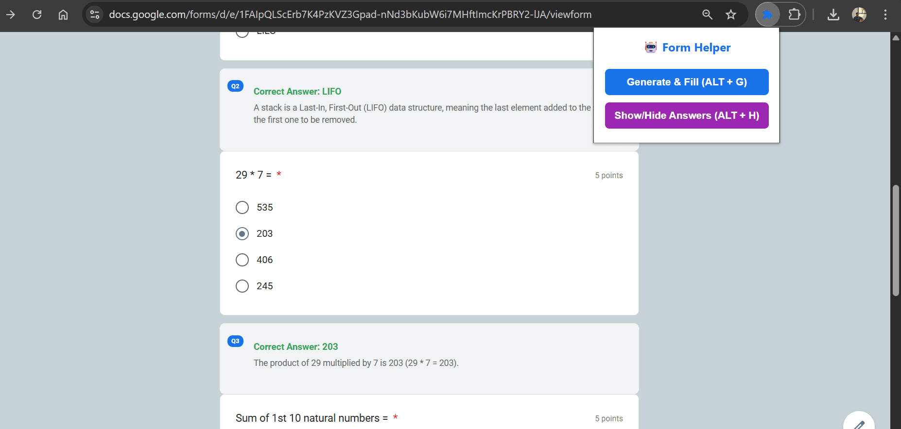 Google Form AI Answer Helper